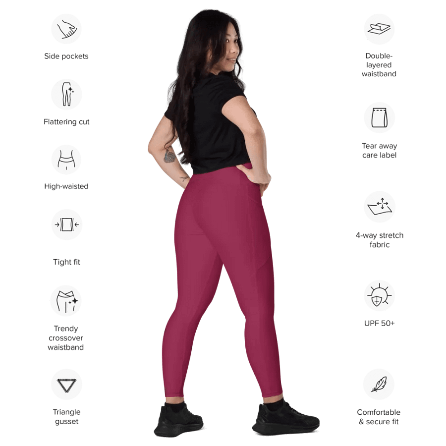 Plain Dark Red True Summer Women's High Waisted Premium Crossover Leggings with Pockets by Treasure Pie product image (12)