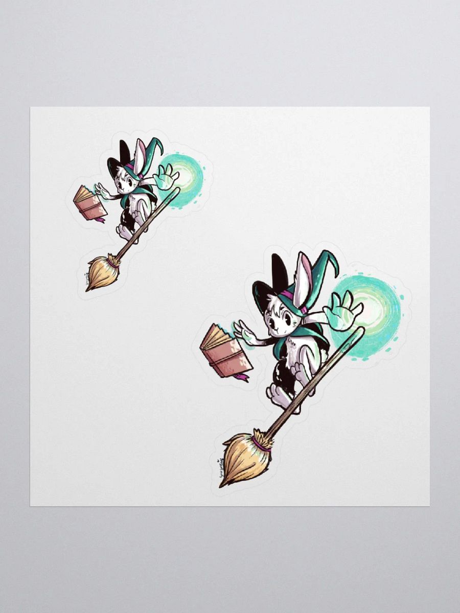 Bunny Wizard Riding Broom Sticker - Whimsical Rabbit Decal product image (1)