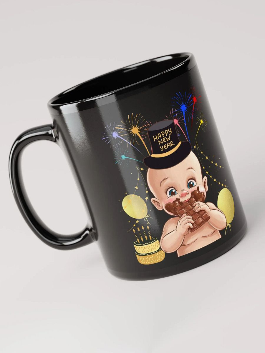 Baby New Year Eating Chocolate Black Mug product image (5)