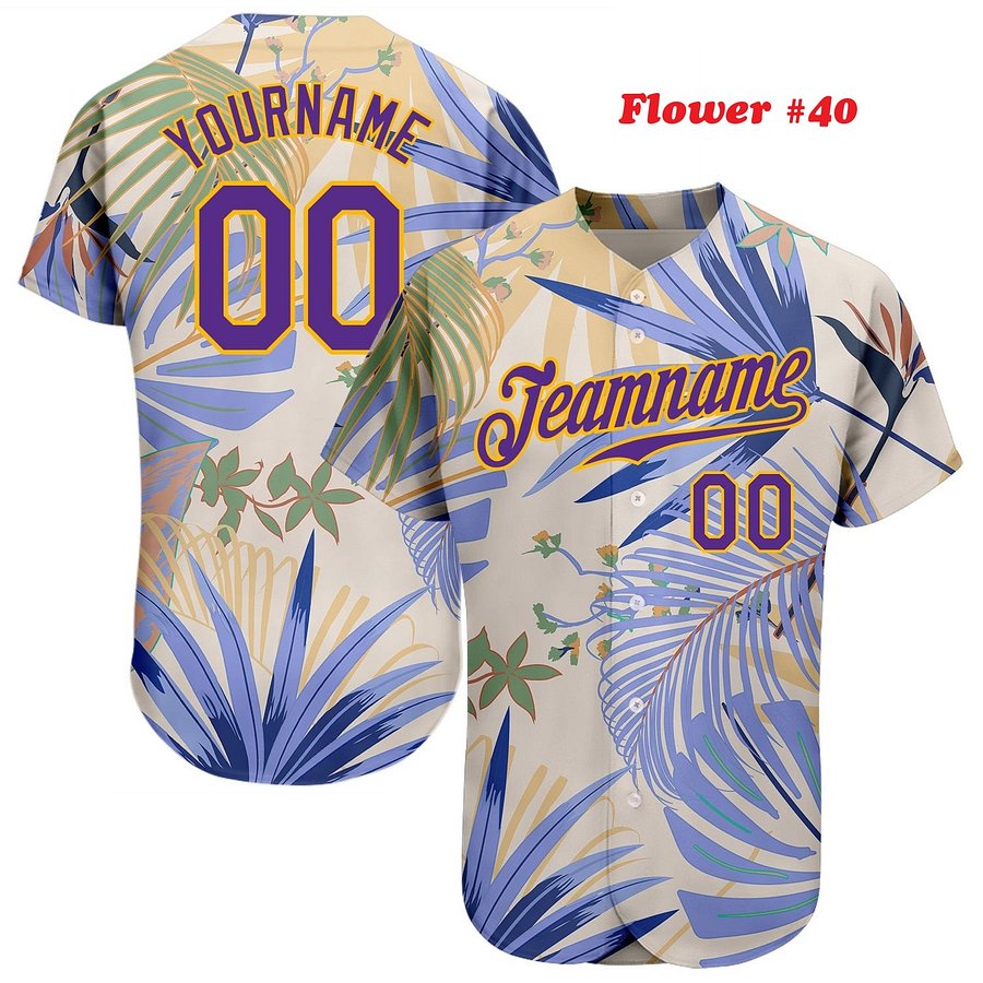 Authentic Baseball Jersey, Custom Baseball Jersey, Personalized Sport Jersey, Hawaiian Colorful, Multi Beautiful Flowers, Number product image (191)
