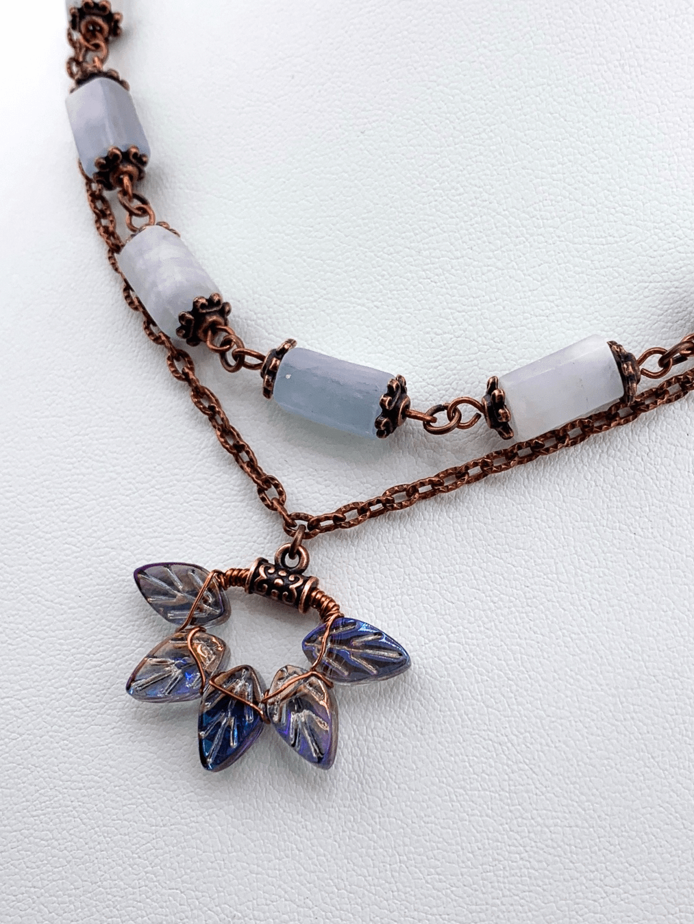 Blue Copper Leaves Necklace and Earrings Set product image (3)