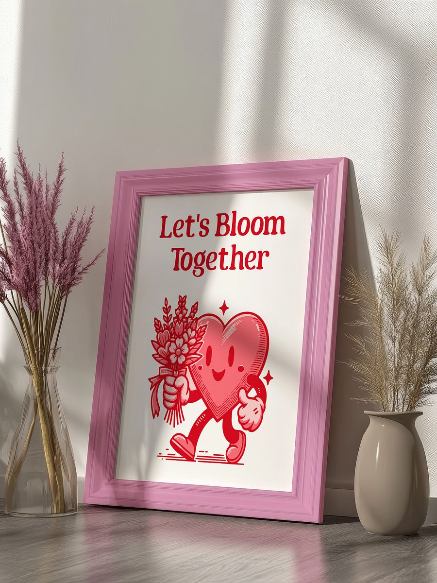 Let's Bloom Together Heart Mascot Retro Art Print product image (4)