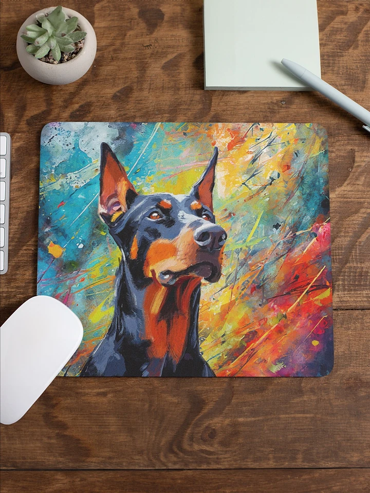 Doberman Oil Paint on Colorful Abstract Background Mousepad product image (1)