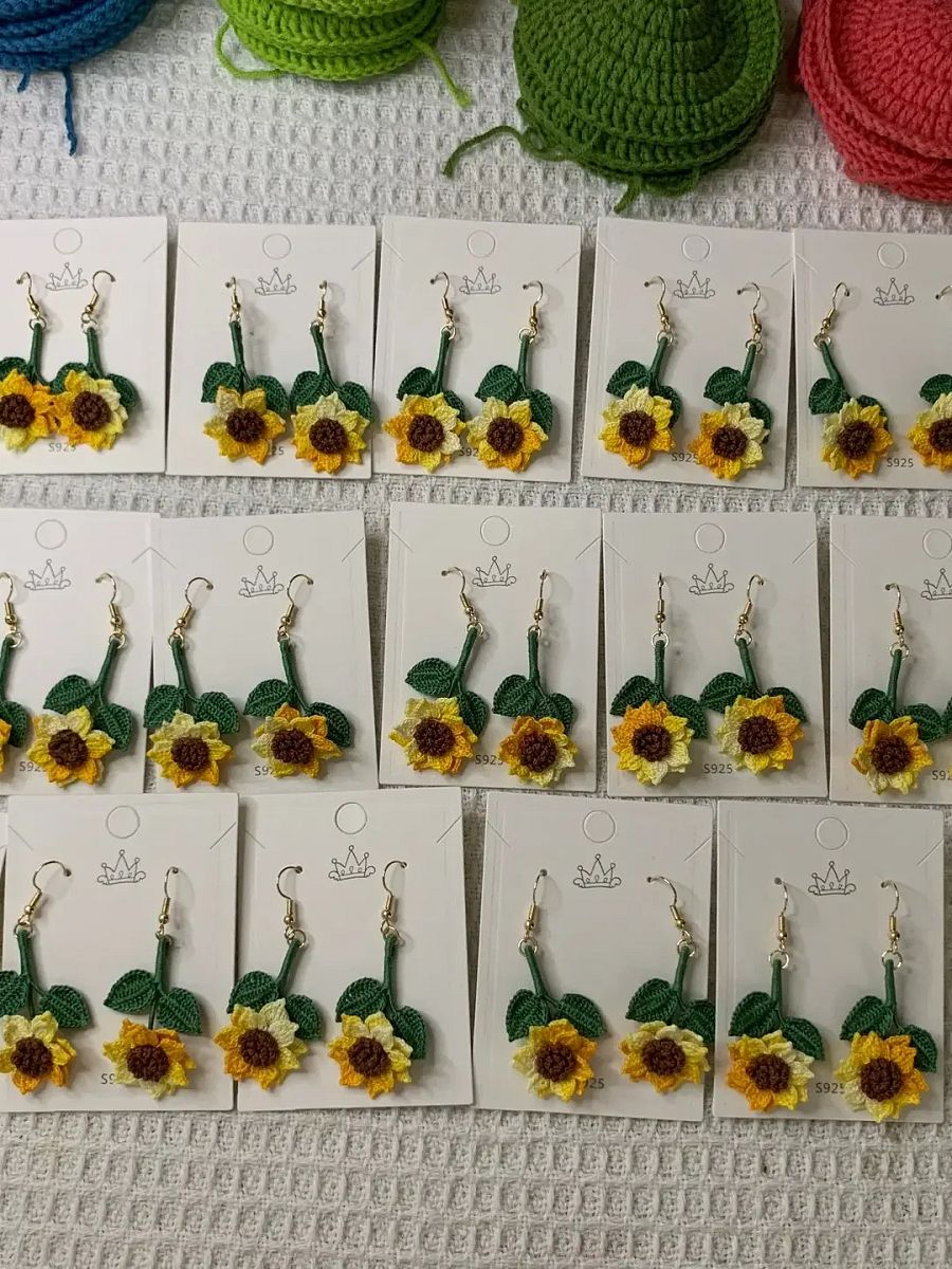 Sunflower Micro Crochet Earrings | Handmade Boho Jewelry | Lightweight & Hypoallergenic product image (3)