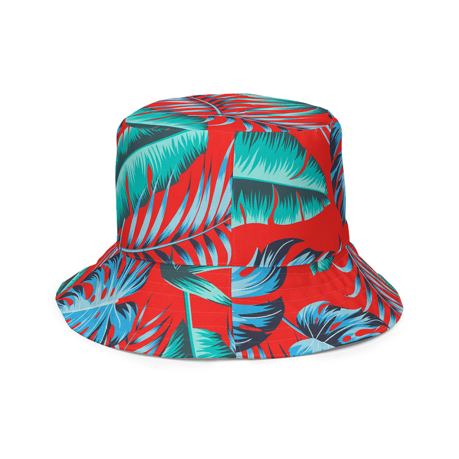 Bold Tropical Reversible Bucket Hat – Red Jungle Leaf Print product image (4)