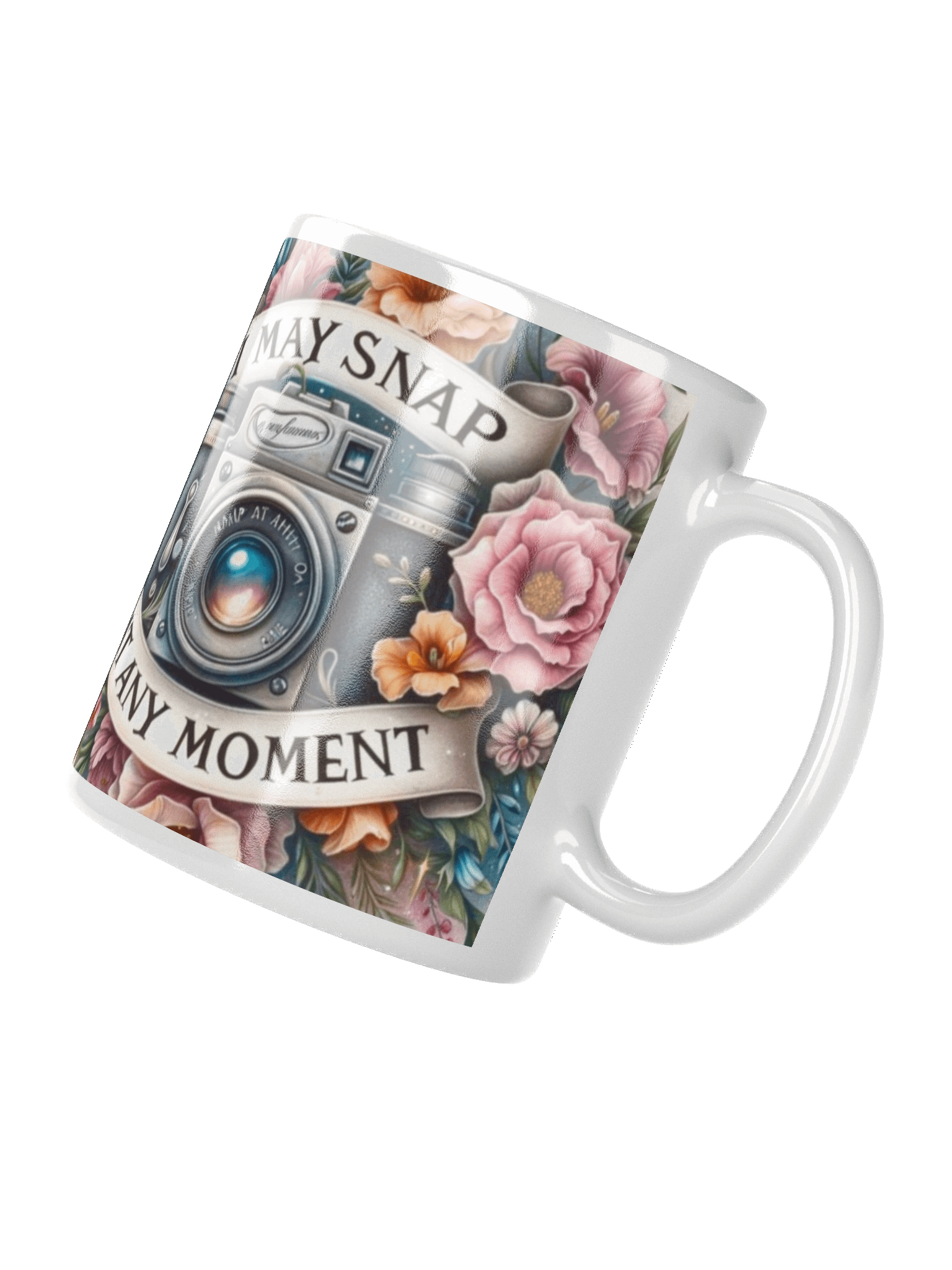 Vintage Camera Floral White Glossy Mug product image (3)
