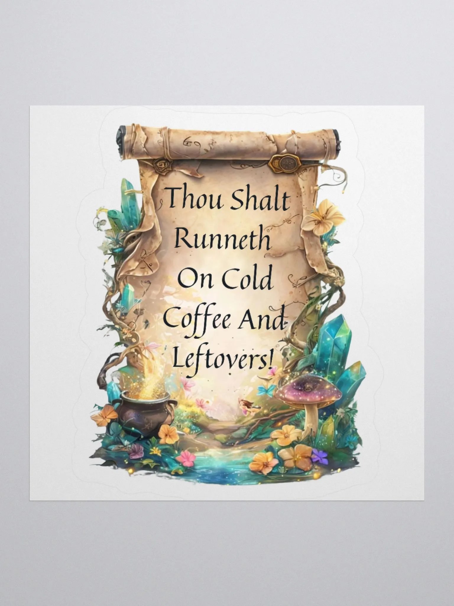Cold Coffee & Leftovers Funny Mom Sticker – Fairytale Prophecy Vinyl Decal product image (3)