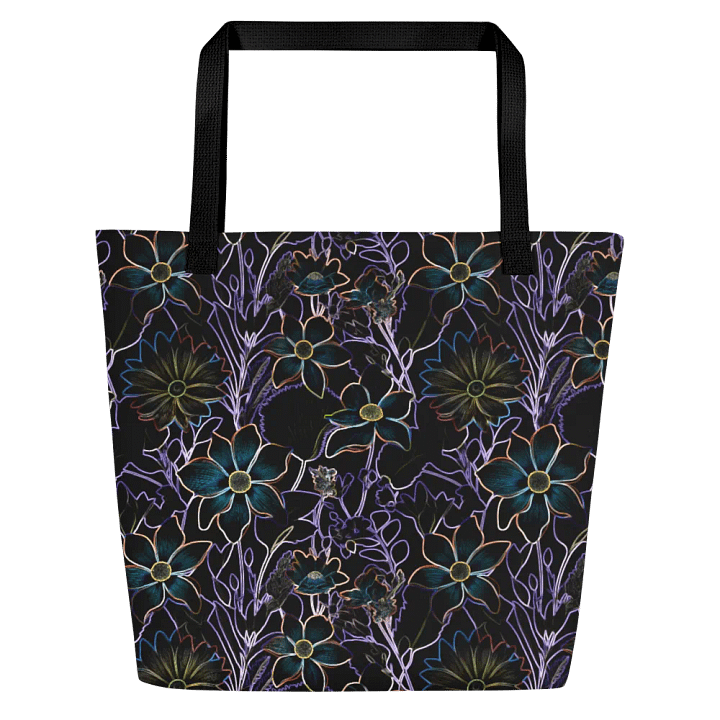 Trippy Floral Dark /All-Over Print Large Tote Bag w/ Pocket by Sublicolor product image (1)