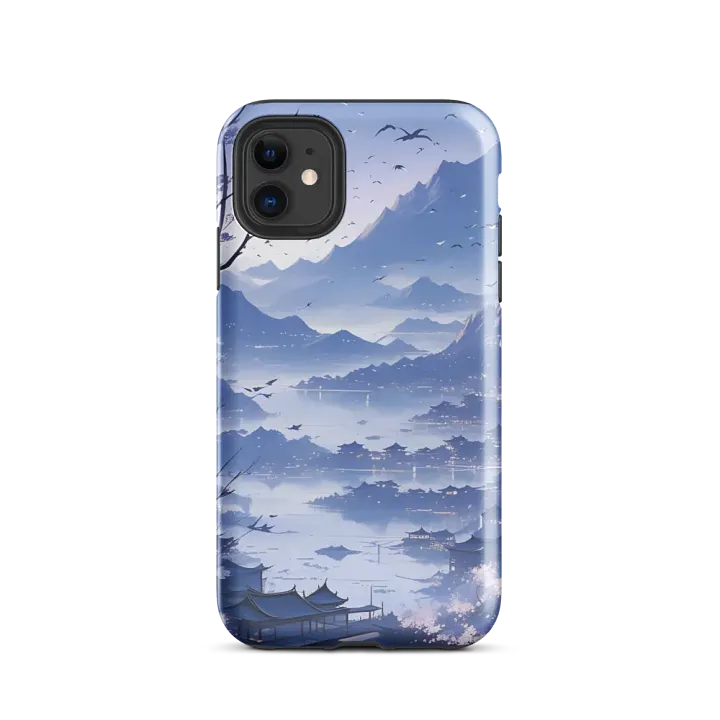 Tough Phone Case for iPhone® - Japanese Village in Shades of Blue product image (47)