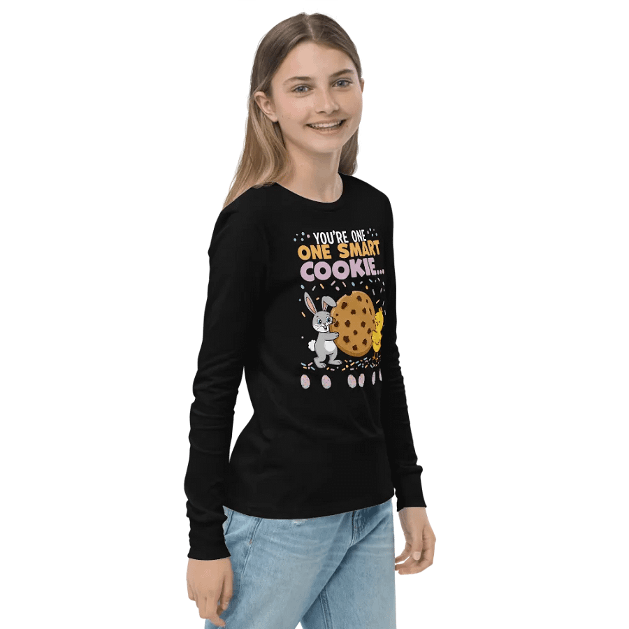 You're One Smart Cookie Easter Kids' Long Sleeve – Cute Bunny & Chick Design Tee product image (6)