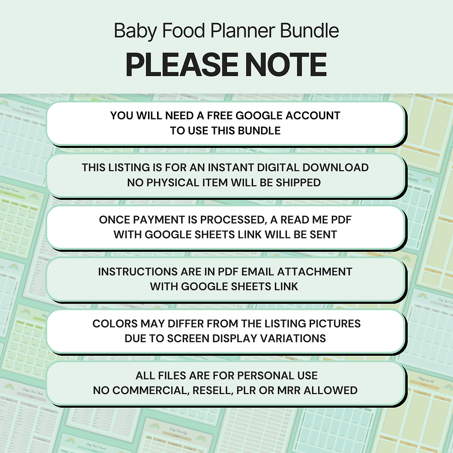 Baby Food Planner Bundle Google Sheets product image (9)