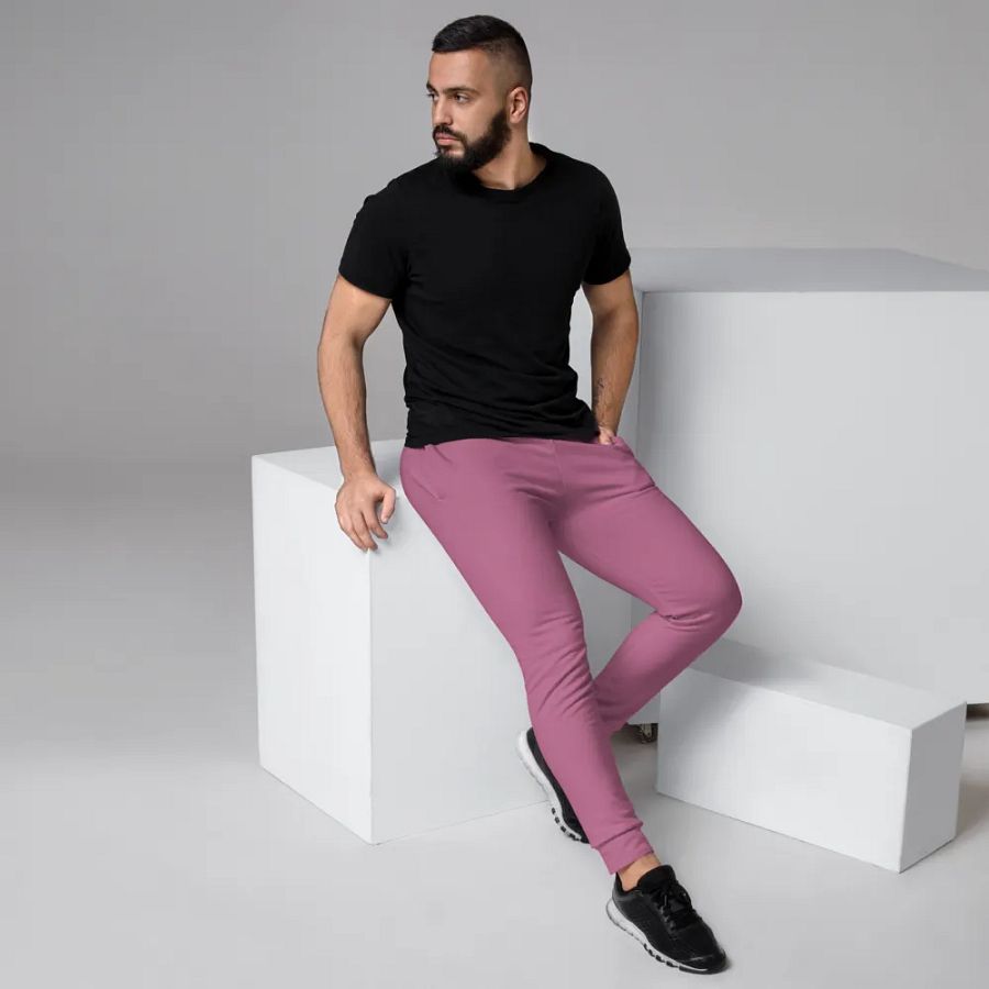 Plain Medium Dark Carnation Pink True Summer Recycled Polyester Premium Men's Joggers by Treasure Pie product image (3)