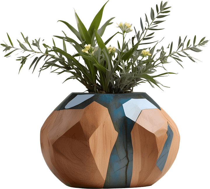 Celestial Grace – Boho Chic Labradorite and Wooden Planter PNG product image (1)