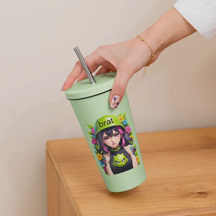 Brat 20 oz Tumbler Cup - Mint - Insulated Tumbler with a Straw v6 product image (6)