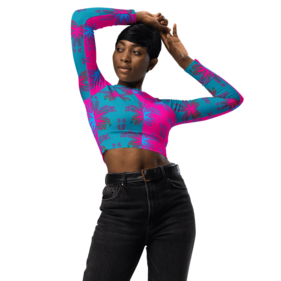 Cotton Candy Color Cannabis Stoner Shirt, Ganja Weed Festival Fashion Recycled Long-Sleeve Crop Top, 420 Summertime Twisted Budz Beach Style product image (4)