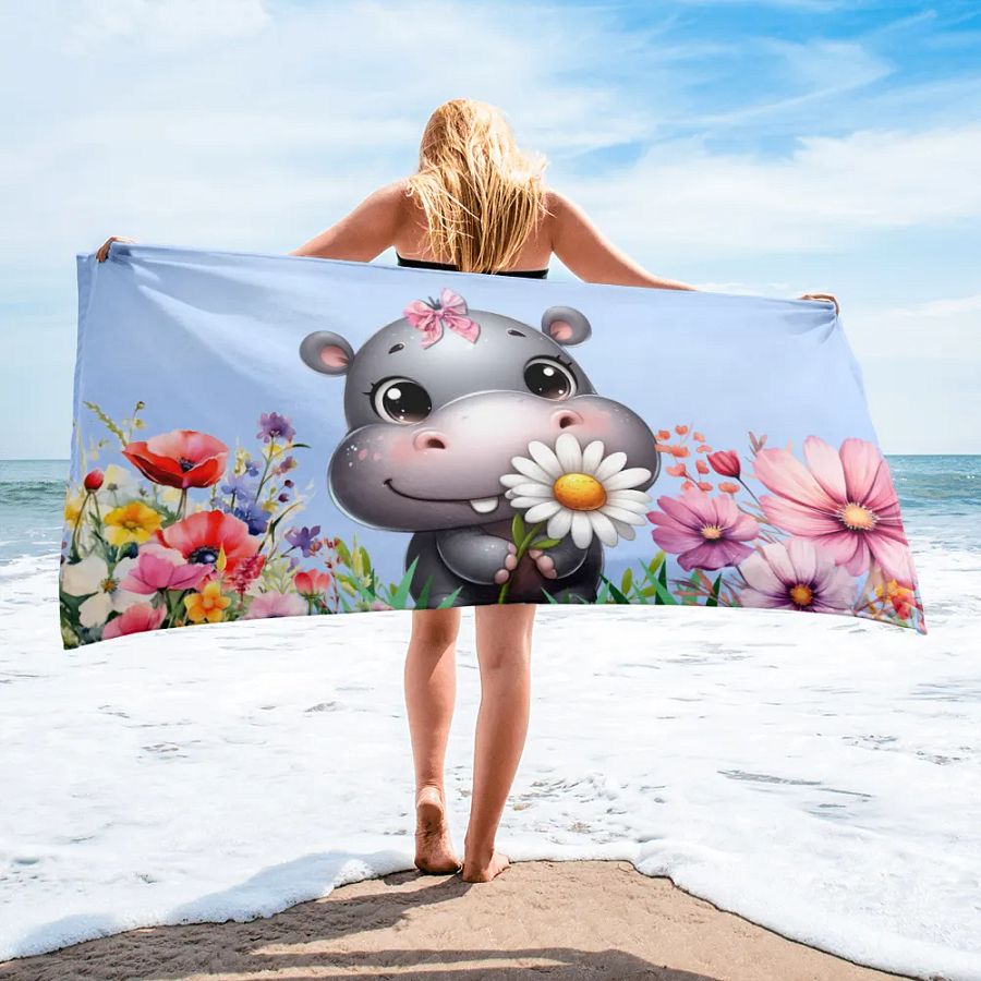 Hippo with flowers Towel product image (1)