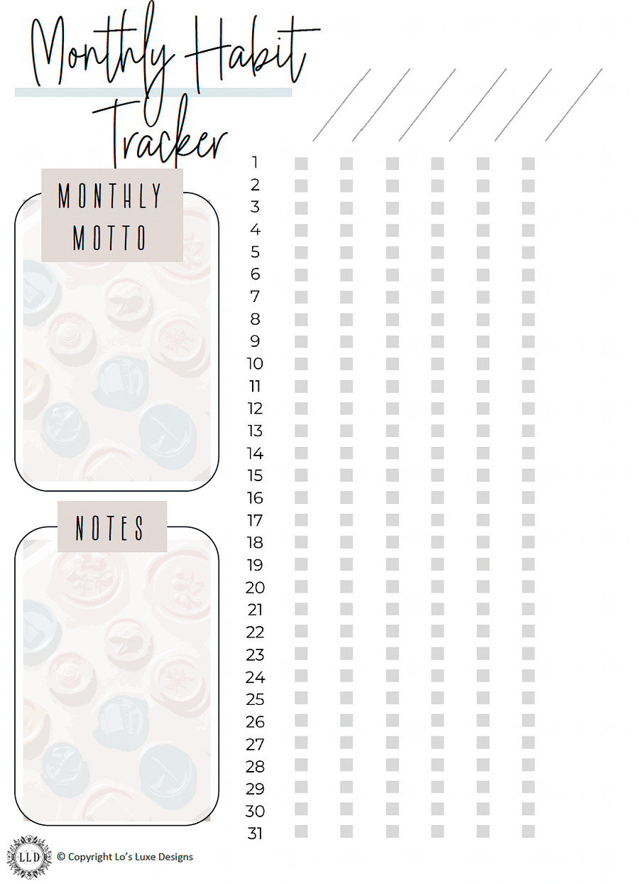 Monthly habit Tracker - Vintage Table - 8.5x11 Printable product image (1)