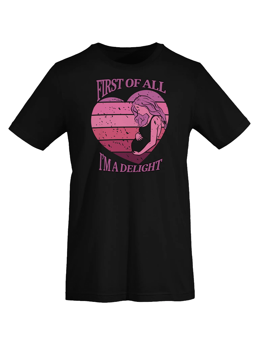 'First Of All I'm A Delight' Pregnancy Announcement T-Shirt | Pink Sunset Heart Graphic | Cute Expecting Mom Tee product image (6)