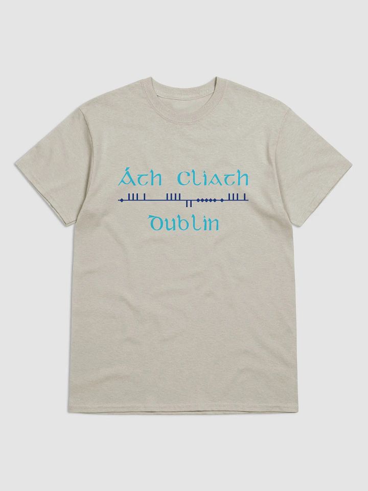 Dublin/Áth Cliath light blue and navy Scholastic style Ogham printed T-shirt product image (1)