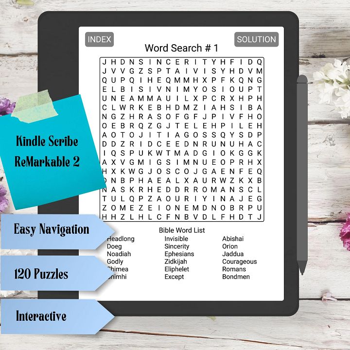 Kindle Scribe Bible Word Search Puzzles | Interactive Puzzle | Remarkable 2 Compatible | Digital Download for e-reader | PDF product image (1)
