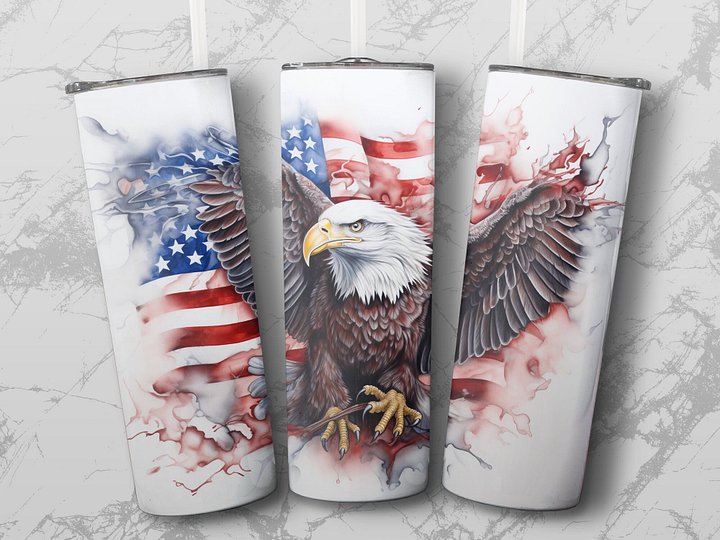 Patriotic Bald Eagle & American Flag Tumbler Wrap Bundle, 20oz Tumbler Design, Straight and Tapered PNG, 4 Digital Wrap Designs, Eight Files product image (2)