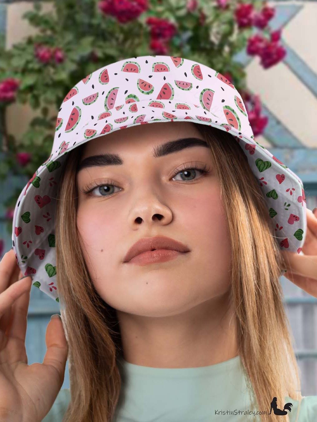 Watermelon Splash Reversible Bucket Hat Watermelons and Hearts product image (2)