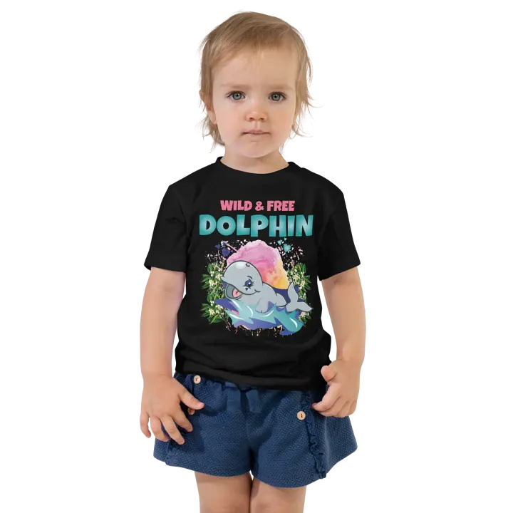 Dolphin Wild and Free Colorful Funny Cute Bella+ Canvas Toddler T-Shirt – Fun Gift for Kids product image (1)