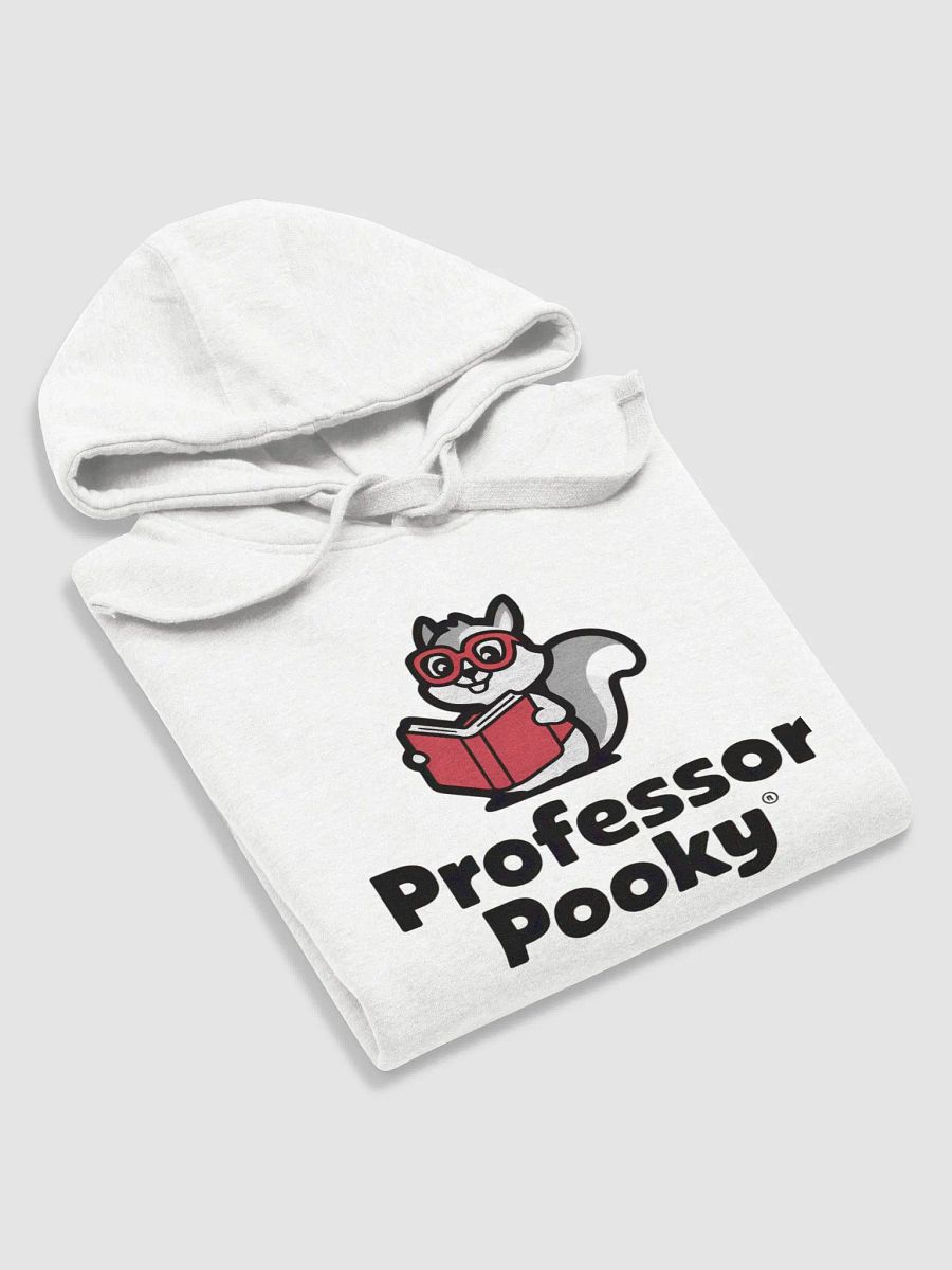 Super Soft and Comfy Hoodie: Professor Pooky, Red book, greyscale squirrel, minimal product image (5)