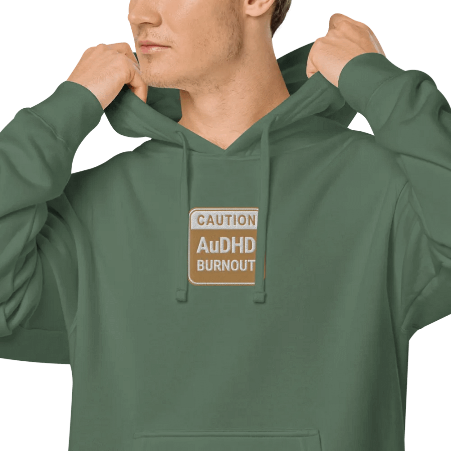 CAUTION: AuDHD BURNOUT embroidered pigment hoodie (brown design) product image (5)