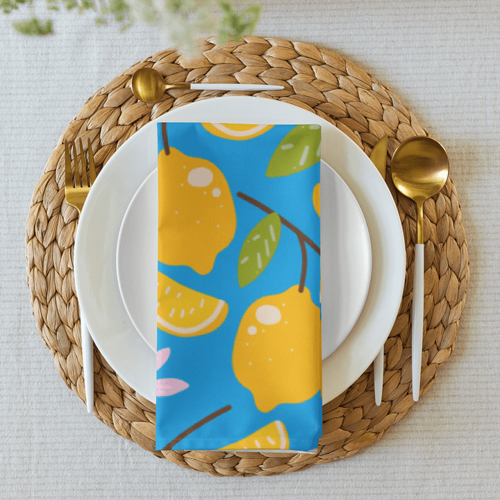 Lemon Blossom Cloth Napkin Set of 4 | Blue Background with Pink Flowers | Reusable & Sustainable product image (1)