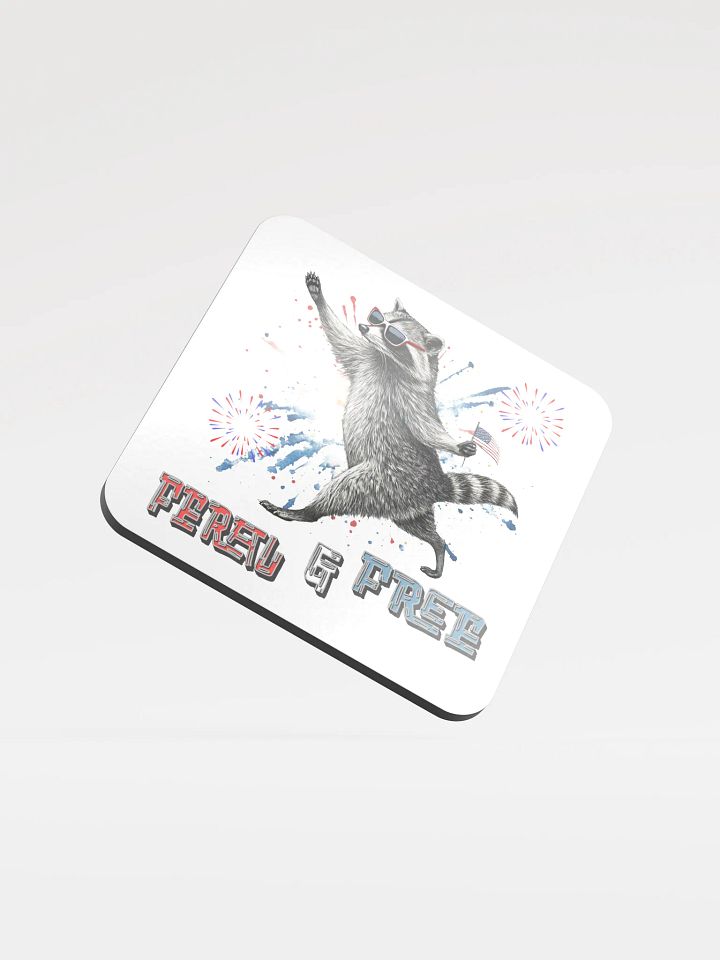 Feral And Free Raccoon Patriotic Cork Coaster product image (2)