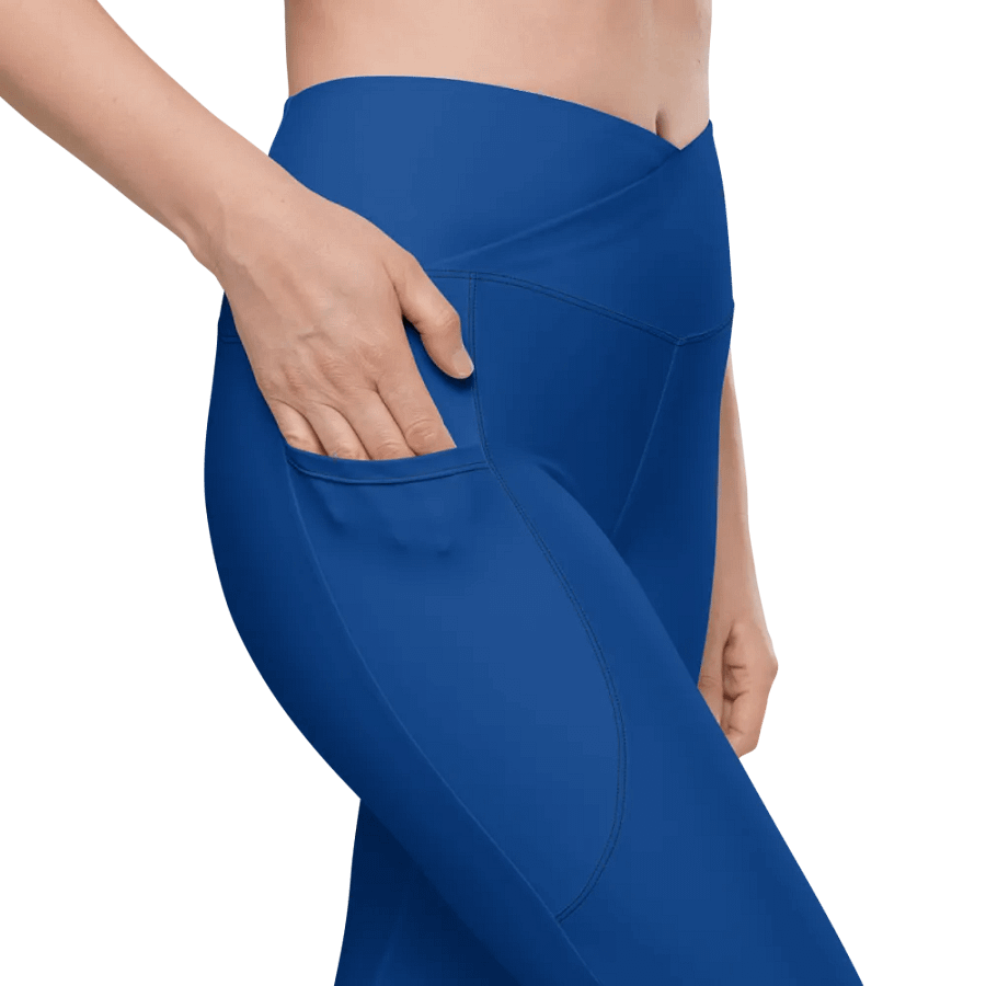 Plain Navy-Blue Light Summer Women's High Waisted Premium Crossover Leggings with Pockets by Treasure Pie product image (8)