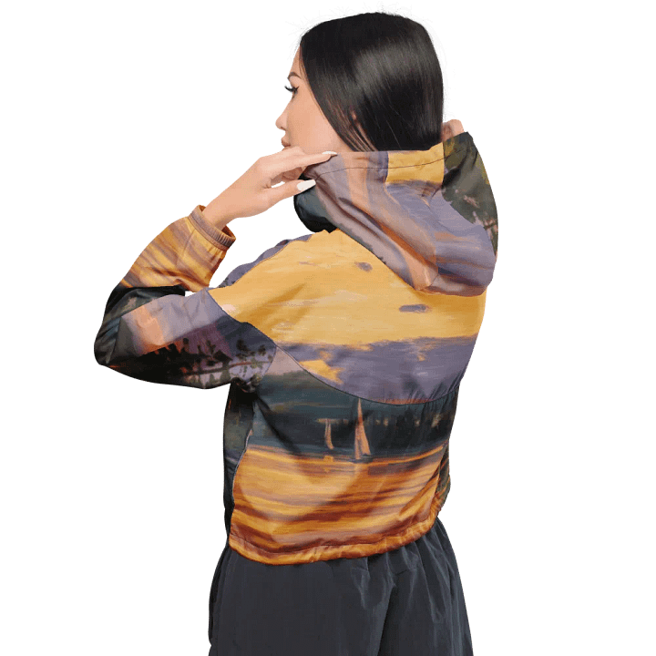 Sunset Lake Sailing, Women's Cropped Windbreaker product image (2)