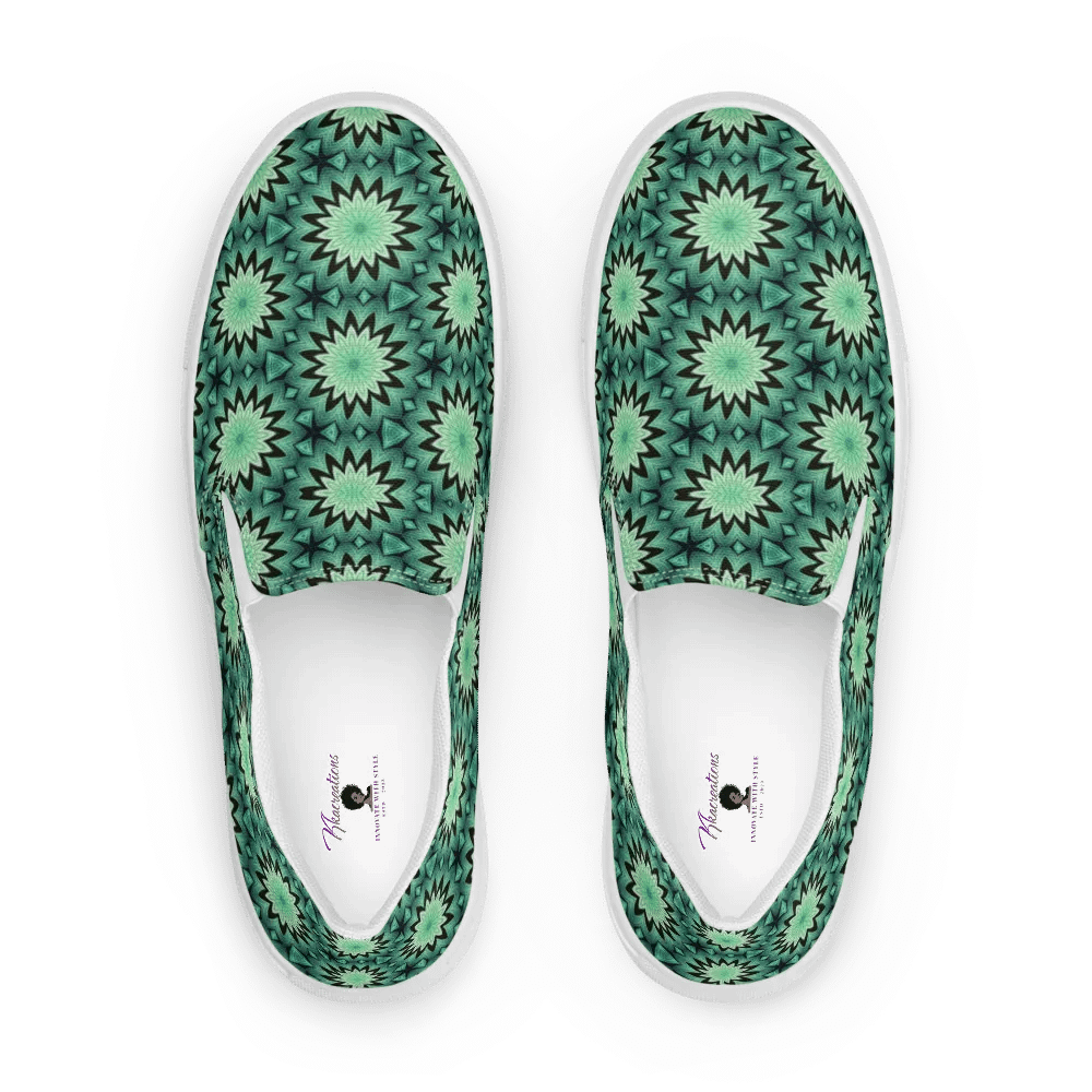 Kaleidoscopic Green Star Women's Slip-Ons product image (1)