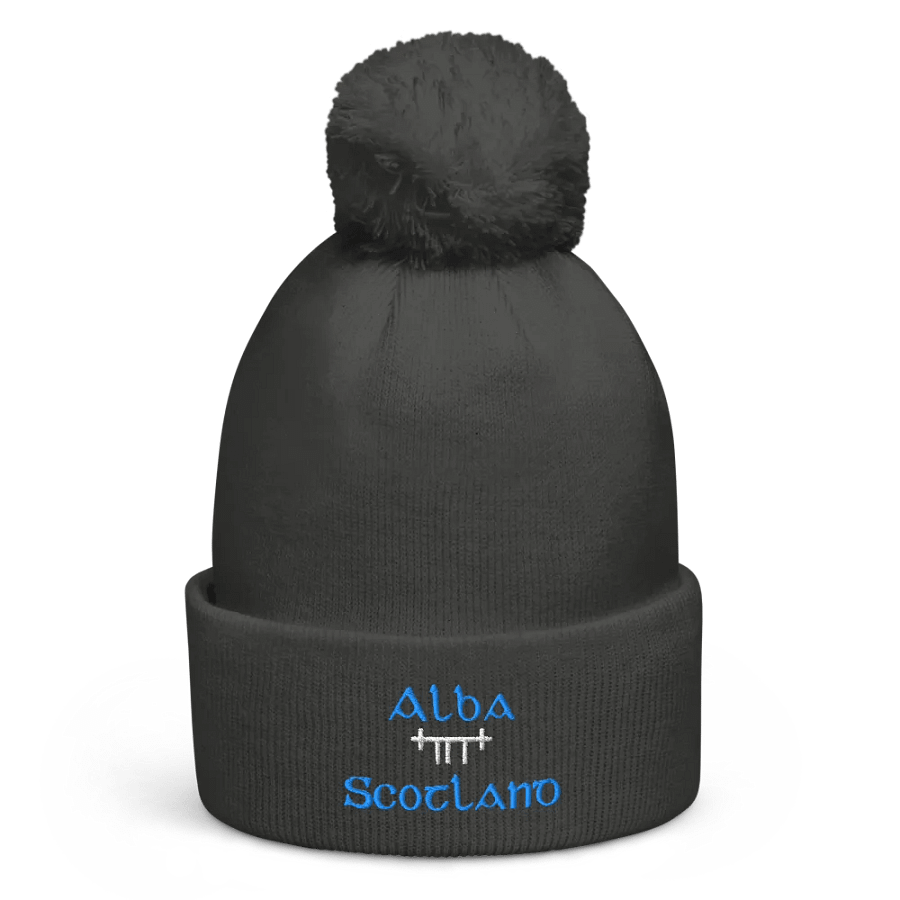 Scotland/Alba Orthodox style Ogham, blue and white, embroidered Pom-Pom Beanie product image (3)