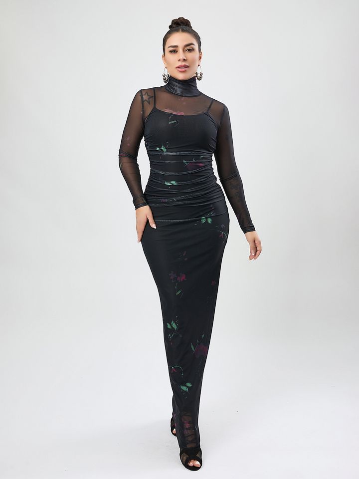 Wholesale dresses mesh see-through with sling maxi dress two-piece set product image (1)