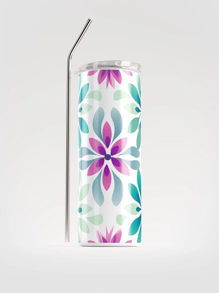 20oz Insulated Pastel Green Purple Leaves Flowers Blooms Stainless Steel Tumbler for hot and cold drinks product image (1)