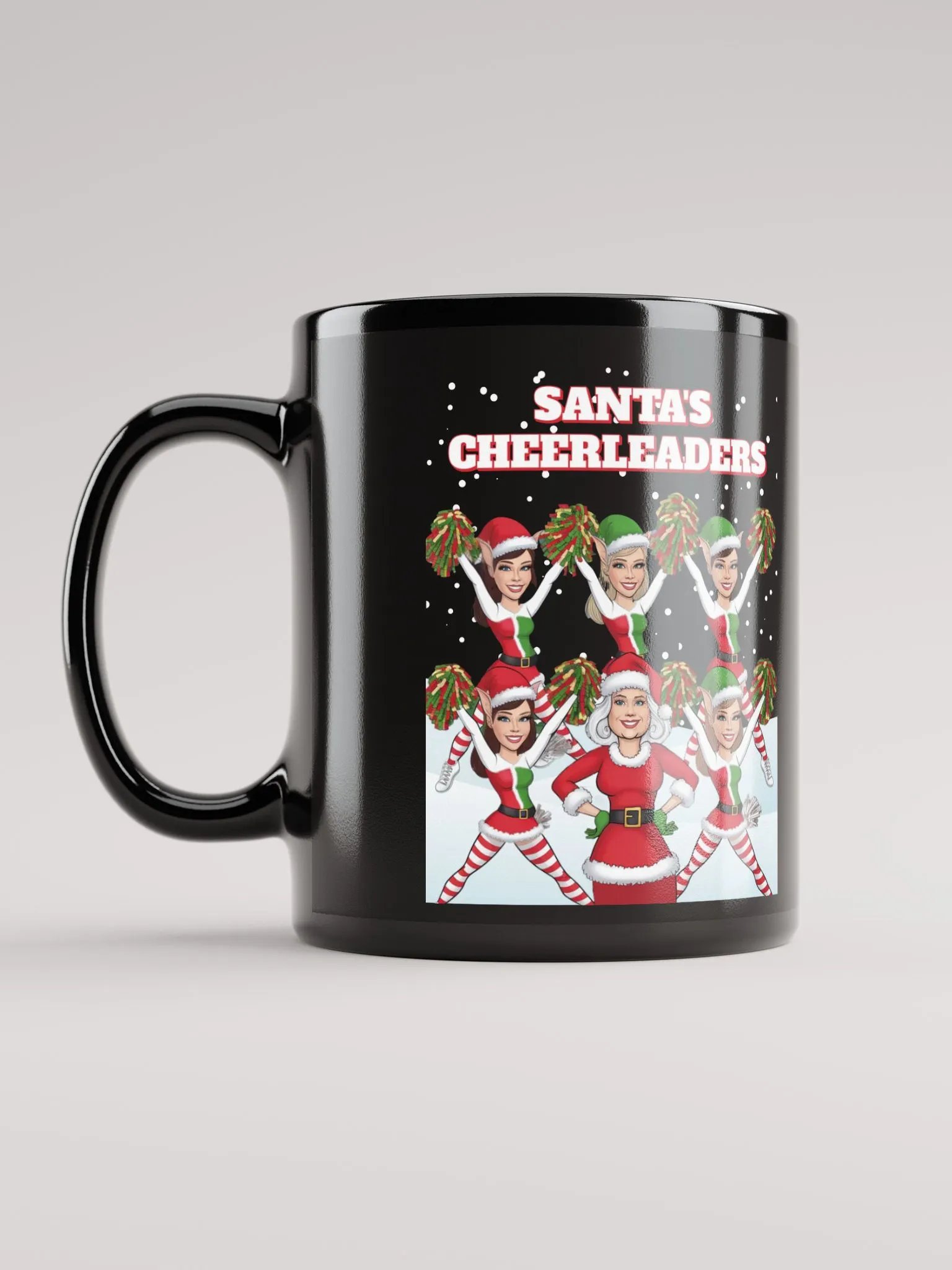 Santa's Cheerleaders Elves Squad Black Mug product image (12)