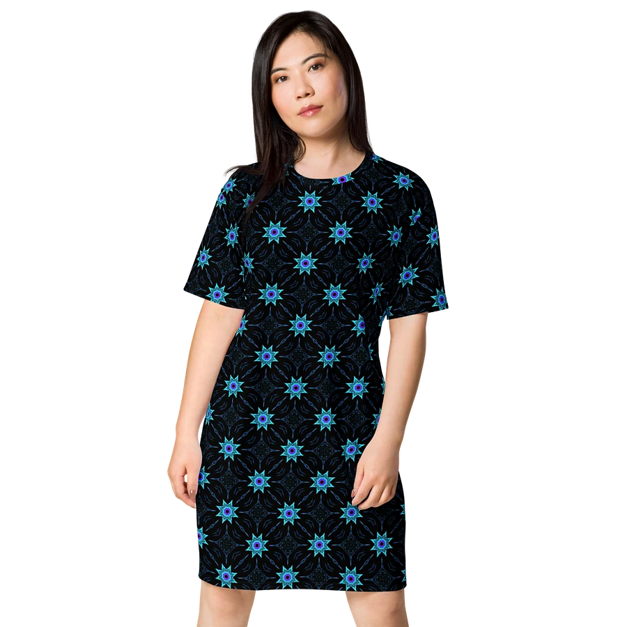 Abstract Repeating Turquoise Floral T Shirt Dress product image (2)