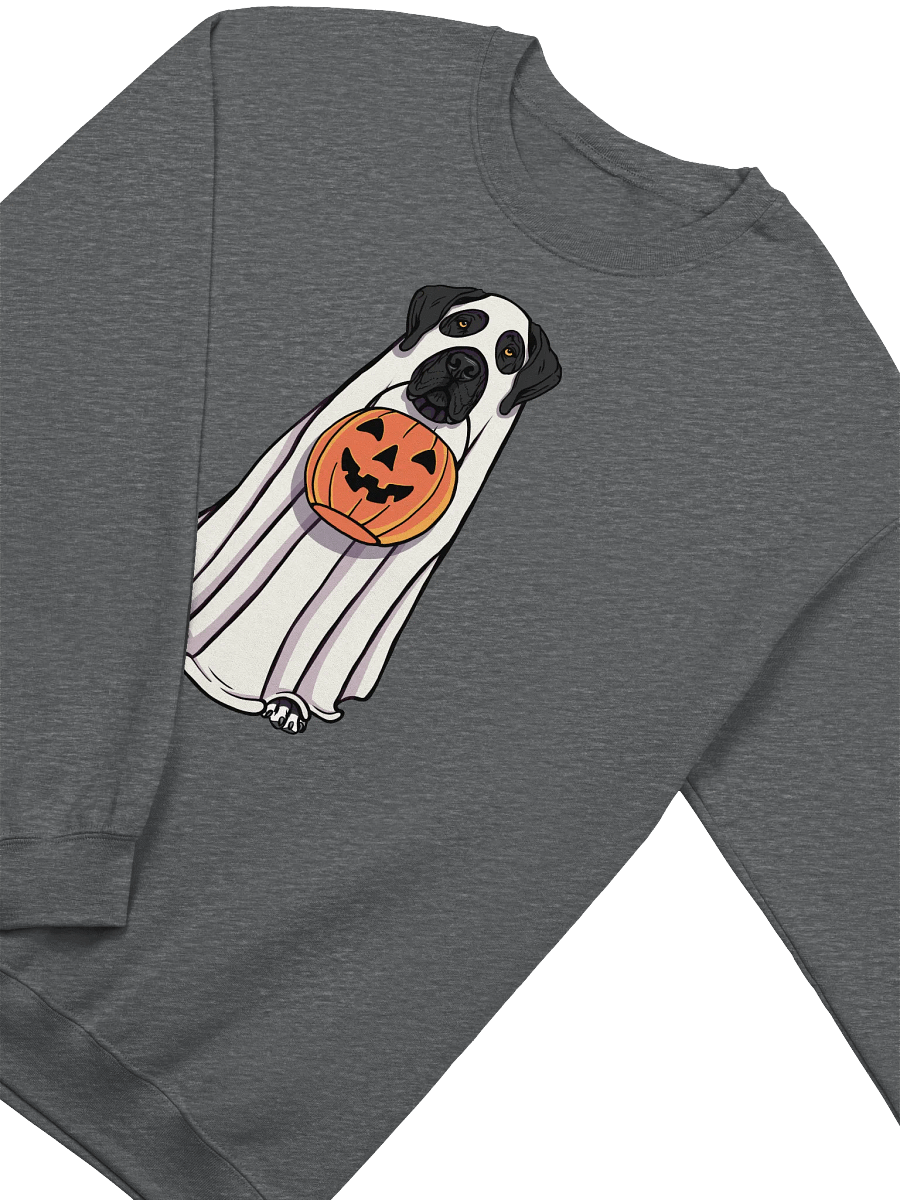 Funny Halloween Great Dane(Black) Sweatshirt | Funny Great Dane Wearing a Ghost Costume and Holding a Pumpkin Basket product image (4)