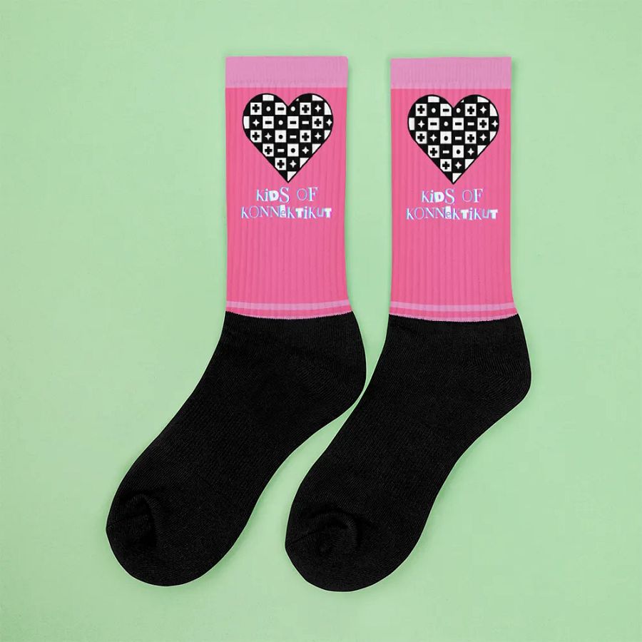 Pink Checkered Heart Socks (Unisex) product image (5)