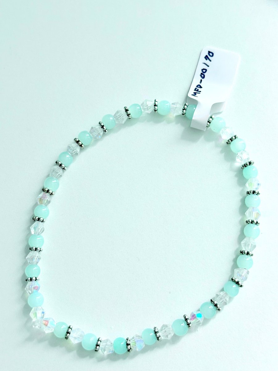 Handmade 8" Turquoise & Metallic Bead Stretch Bracelet | Coastal Charm Jewelry by Monique Faella Designs™ | MFD-00170 product image (7)