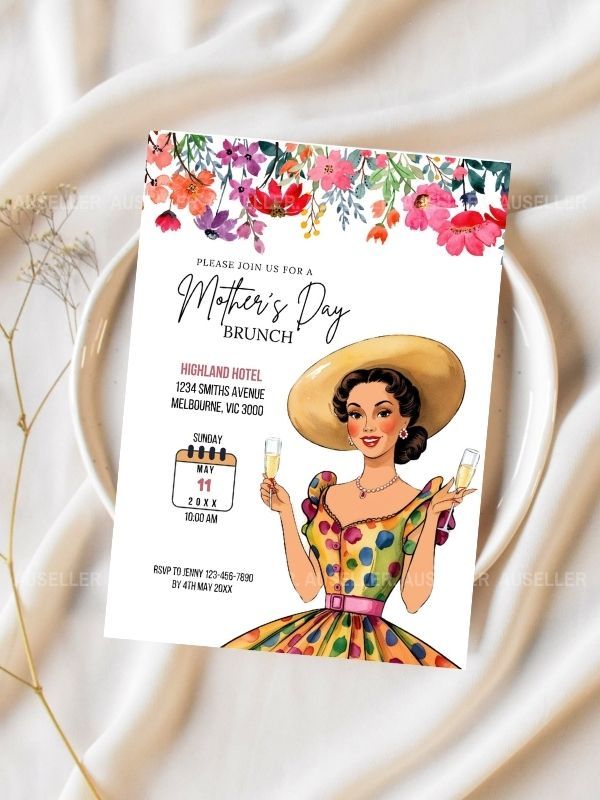 Mother's Day Brunch Invitation Bundle - Lady In Coloured Spotted Dress product image (2)