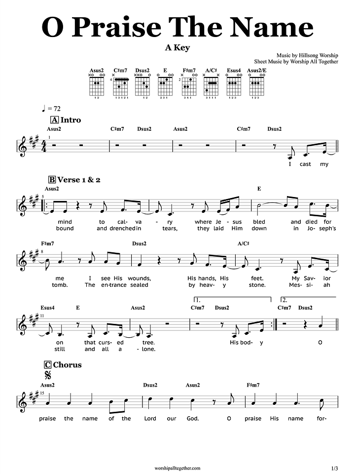 O Praise The Name (A Key) - Hillsong Worship | Sheet Music, Chord, Lyrics product image (1)