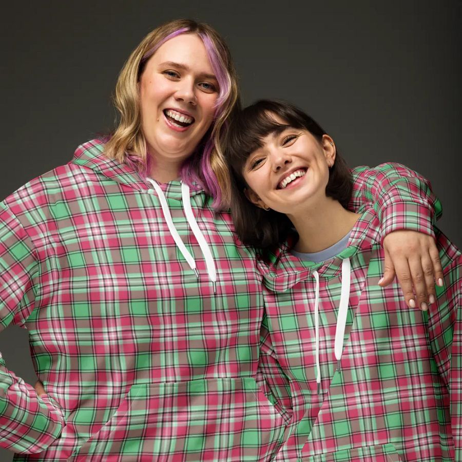 Mint Green and Pink Plaid Hoodie product image (3)
