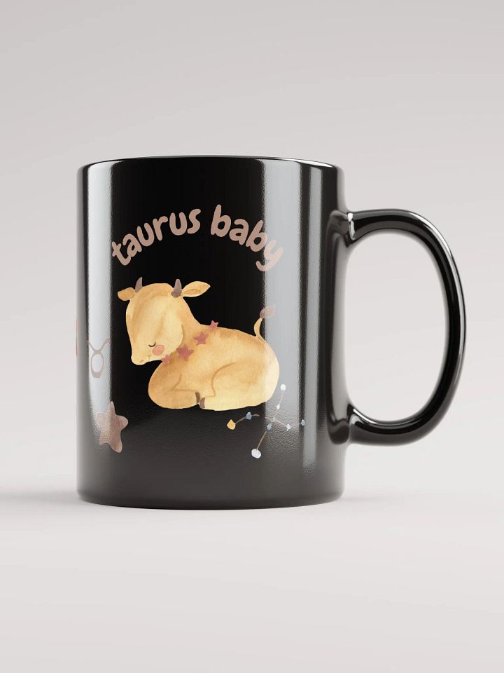 Taurus Baby April 20 – May 20 BLACK GLOSSY MUG Baby Gift, New Baby Gift, Fun Astrology Gift product image (1)