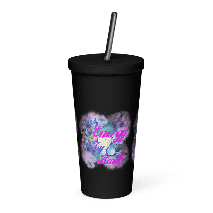 Insulated Tumbler with straw  with beautiful swirly  water drop splash and drops design, product image (1)