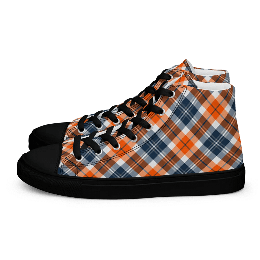 Orange and Blue Sporty Plaid Men's High Top Shoes product image (4)
