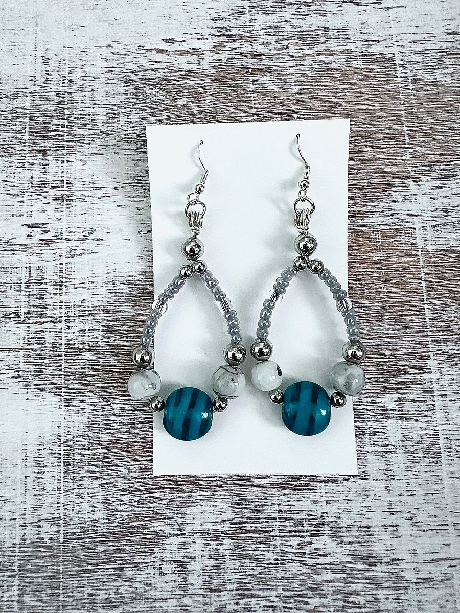 Handmade Ornate Oval Wire and Bead Earrings | Monique Faella Designs™ | MFD-00128 product image (2)