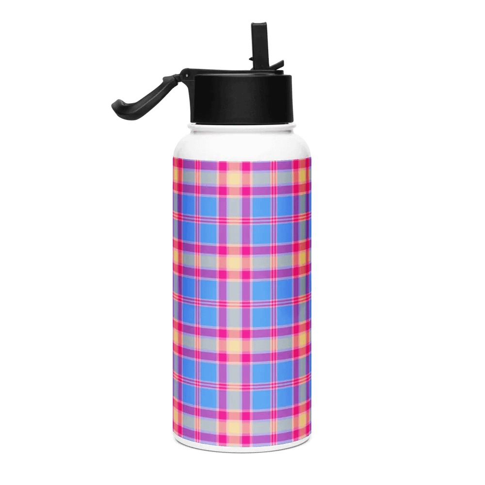 Blue, Hot Pink, and Yellow Plaid Water Bottle product image (1)